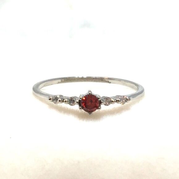 Sterling Silver Ring Size 7.75 925 Thin Band Red Cubic Zirconia CZ Dainty - Flaw - Picture 12 of 15
